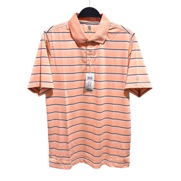 PGA Tour Mens Size S Peach Striped Golf Polo Shirt Official Licensed Product NWT - Picture 1 of 6